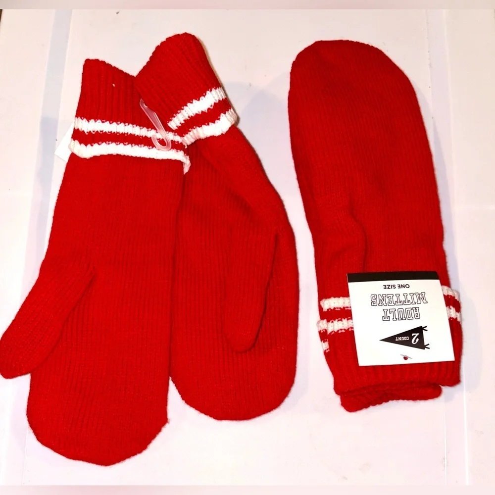 Varsity Red Mittens with White Stripes